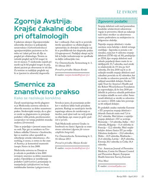 Revija ISIS - April 2013 - ZdravniÅ¡ka zbornica Slovenije