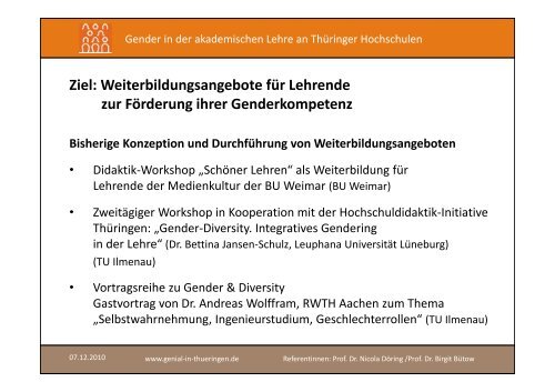 Projekt GeniaL Gender in der akademischen Lehre an ThÃ¼ringer ...