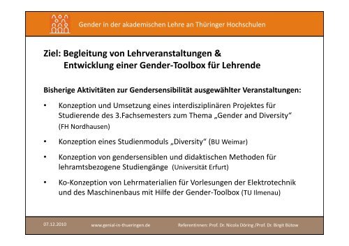 Projekt GeniaL Gender in der akademischen Lehre an ThÃ¼ringer ...