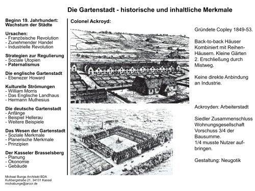 Die Gartenstadt - historische und inhaltliche Merkmale