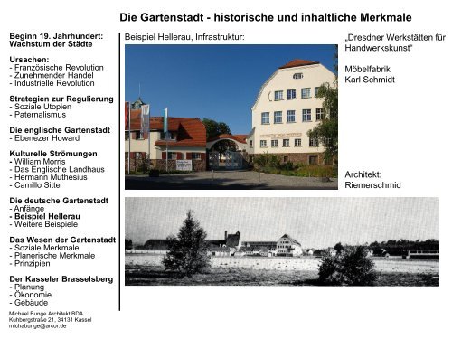 Die Gartenstadt - historische und inhaltliche Merkmale