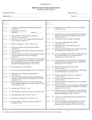 Preliminary Plat Checklist - Highlands County