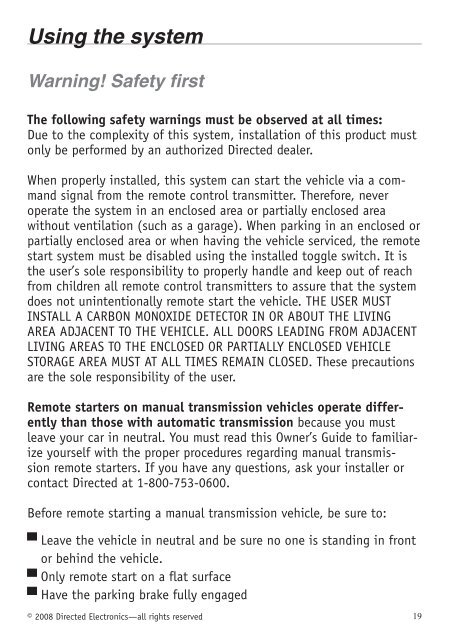 Responder LE Model 5701 Security and Remote Start Owner's Guide