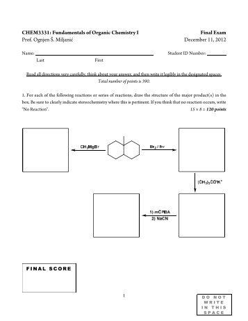 CHEM3331: Fundamentals of Organic Chemistry I Final Exam Prof ...