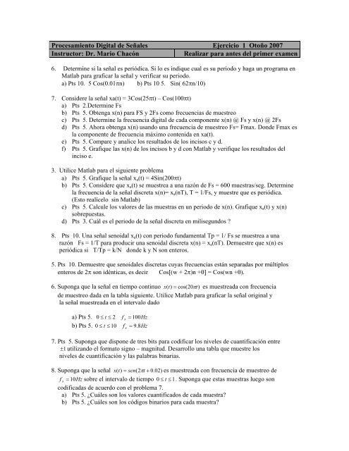 Procesamiento Digital de Seales Tarea # 1 02/11/99