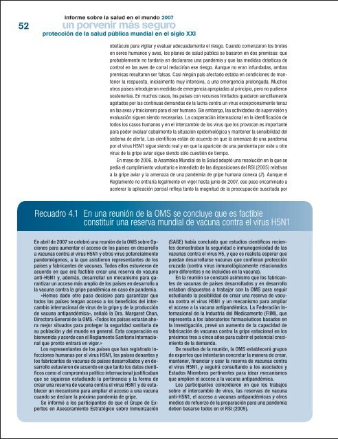 Informe sobre la salud en el mundo 2007 - World Health Organization