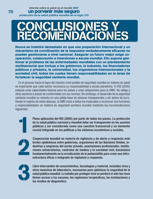 Informe sobre la salud en el mundo 2007 - World Health Organization