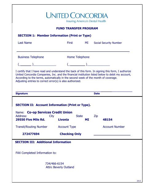 Funds Transfer Form Co Op Services Credit Union