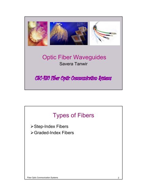 Optic Fiber Waveguides Types of Fibers - Contact Information