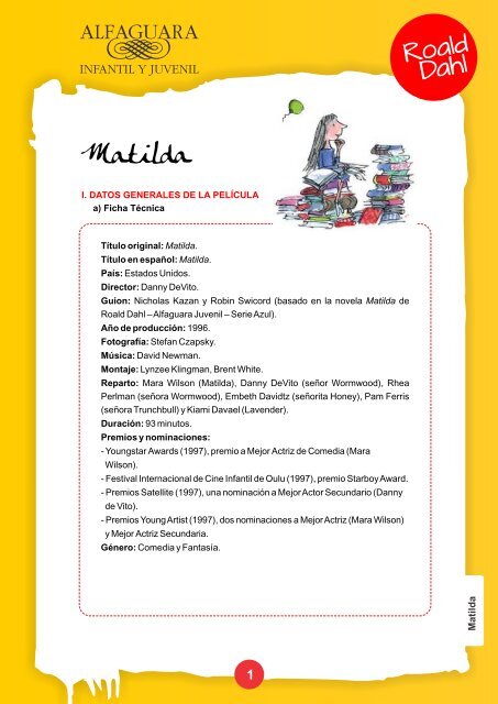 Guía de Cine + Literatura Matilda - Alfaguara