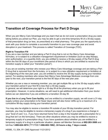 Transition of Coverage Process for Part D Drugs - Mercy Care Plan