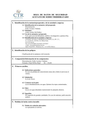 Acetato de Sodio Trihidratado MSDS - CTR Scientific
