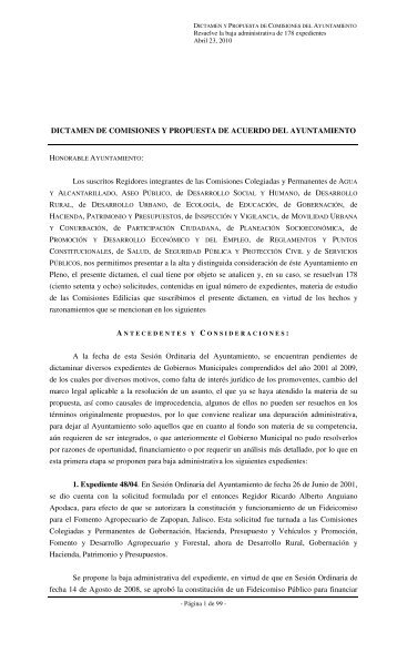 DICTAMEN DE COMISIONES Y PROPUESTA DE ACUERDO DEL ...