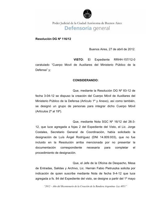 DG 116-12 Designaciones en la SGC.pdf - PÃ¡gina Defensoria ...