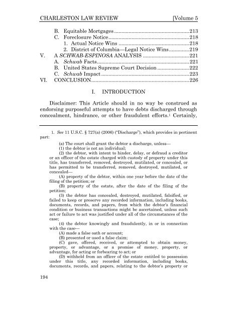 Volume 5 Winter 2011 Number 2 - Charleston Law Review