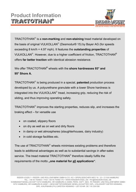 Product information TRACTOTHAN ® - Räder-Vogel