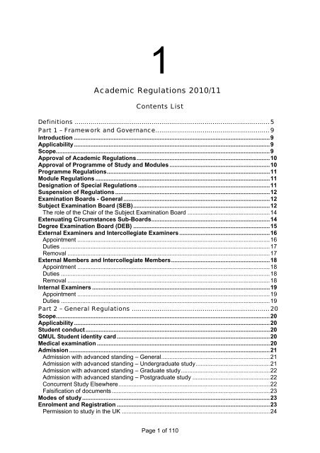 Academic Regulations 2010/11 - Academic Registry and Council ...