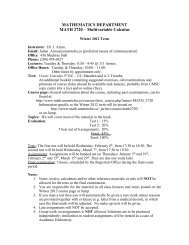 MATHEMATICS DEPARTMENT MATH 2720 - University of Manitoba