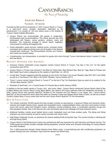Tucson fact sheet - 10.12 - Canyon Ranch