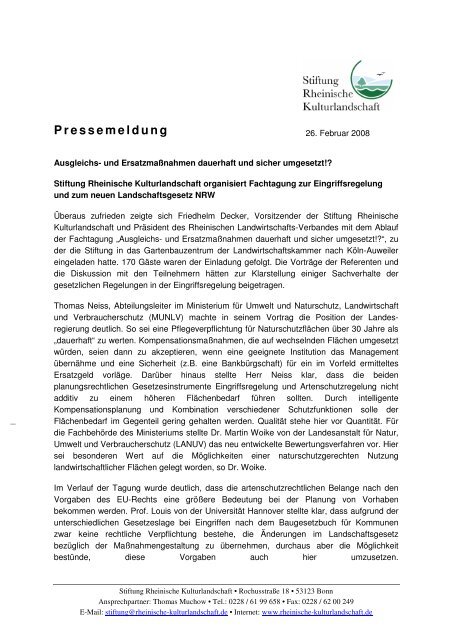 Pressemeldung - Stiftung Rheinische Kulturlandschaft