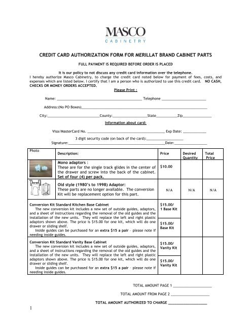 1 Credit Card Authorization Form For