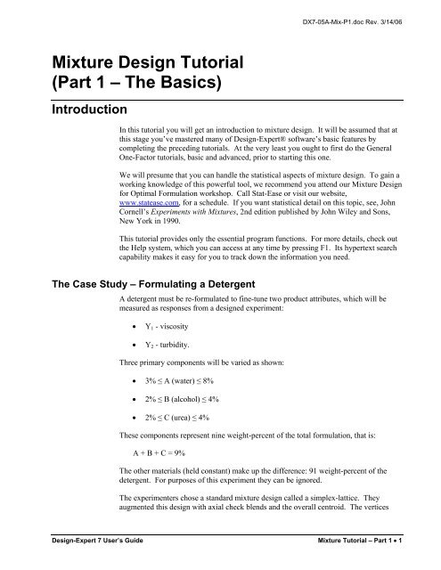Mixture Design Tutorial (Part 1 â The Basics) - Statease.info