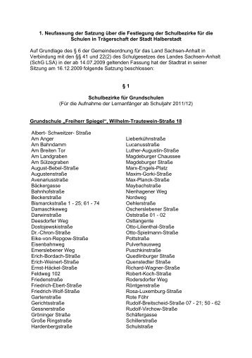 Satzung über die Festlegung der Schulbezirke für - Halberstadt
