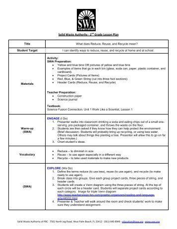 Instruction for Lesson Plans - Solid Waste Authority