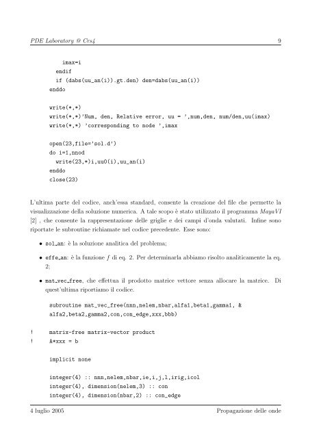 Risoluzione numerica dell'equazione scalare delle onde mediante ...