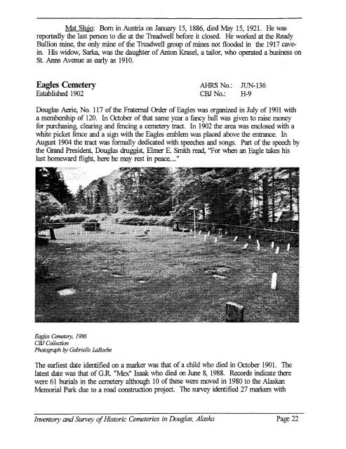 HISTORIC CEMETERIES - The City and Borough of Juneau