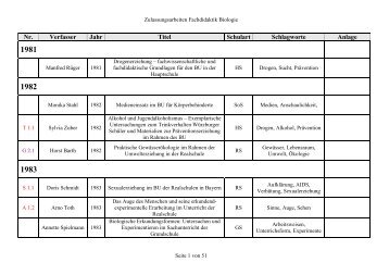 Zulassungsarbeiten - Didaktik der Biologie - Universität Würzburg