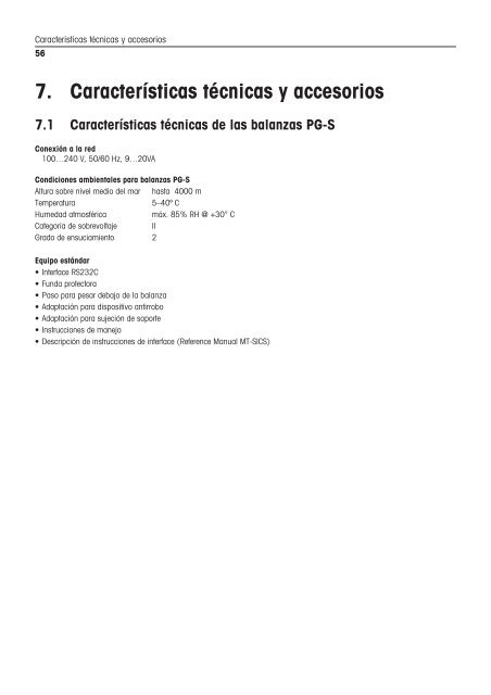 Instrucciones de manejo Balanzas PG-S - METTLER TOLEDO