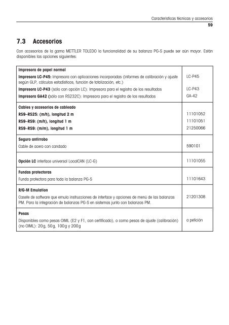 Instrucciones de manejo Balanzas PG-S - METTLER TOLEDO