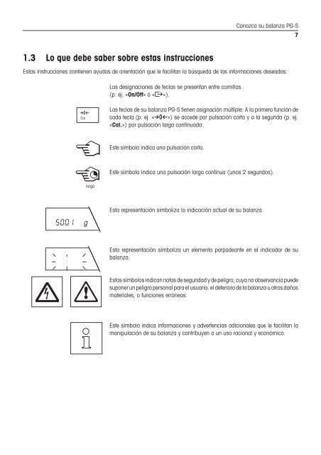 Instrucciones de manejo Balanzas PG-S - METTLER TOLEDO