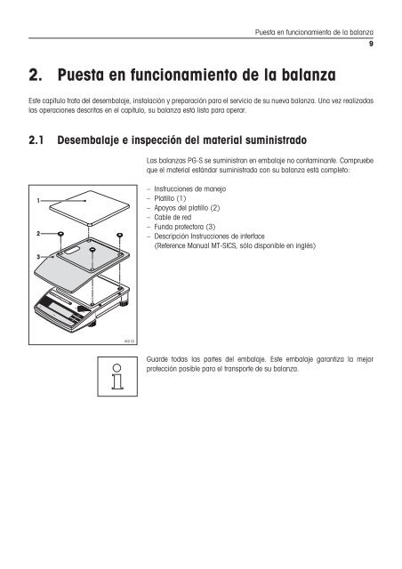 Instrucciones de manejo Balanzas PG-S - METTLER TOLEDO