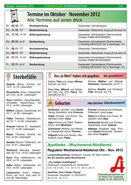 Gemeindezeitung Oktober bis November 2012 (2,77 MB - Gaweinstal