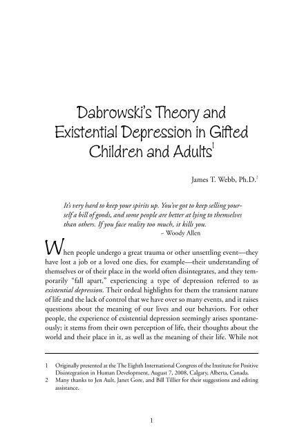 Dabrowski S Theory And Existential Depression In Gifted Children