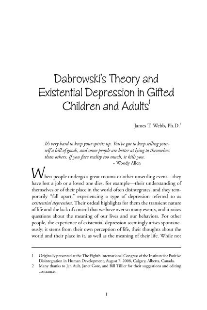 Dabrowski's Theory and Existential Depression in Gifted Children ...