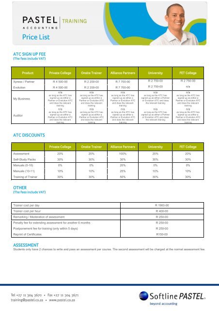 ATC 2011 PRICE LIST and TRAINING INFORMATION