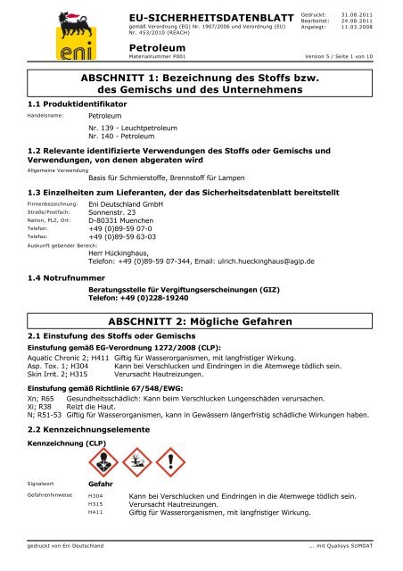 Petroleum - Schmierstoffe