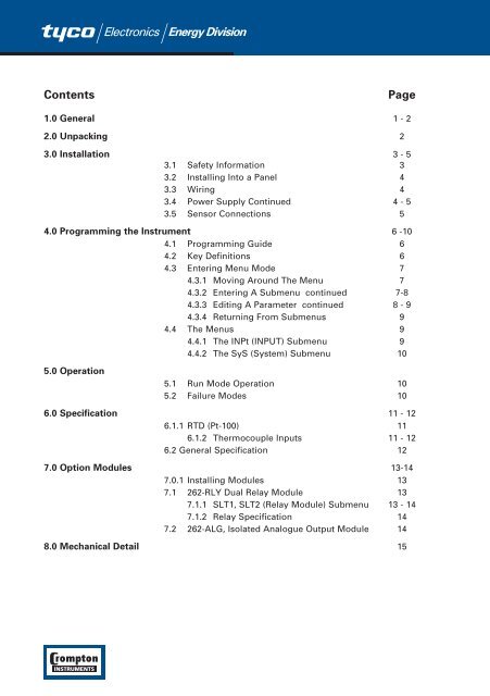 Installation and Operating Manual 262-30T Temperature ... - Crompton