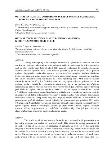 Optimalization slag composition in ladle furnace - Acta Metallurgica ...