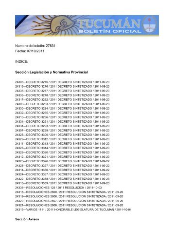 Numero de boletin: 27631 Fecha: 07/10/2011 INDICE: SecciÃ³n ...