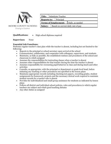 Job Description - Substitute Teacher - Moore County School System