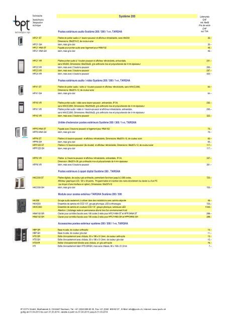 Liste de prix - IP CCTV GmbH