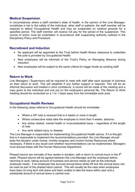 Managing Attendance Policy - Halton and St Helens PCT