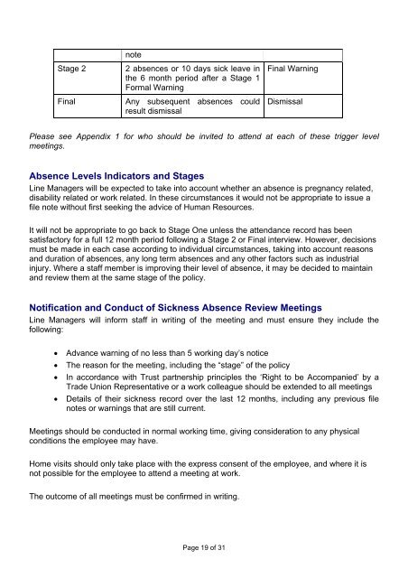 Managing Attendance Policy - Halton and St Helens PCT