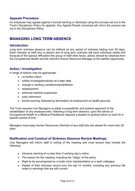 Managing Attendance Policy - Halton and St Helens PCT