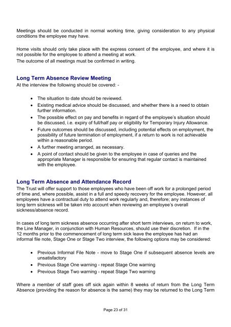 Managing Attendance Policy - Halton and St Helens PCT