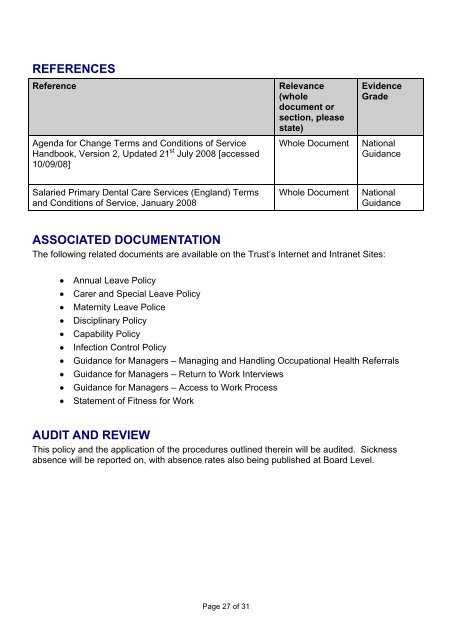 Managing Attendance Policy - Halton and St Helens PCT